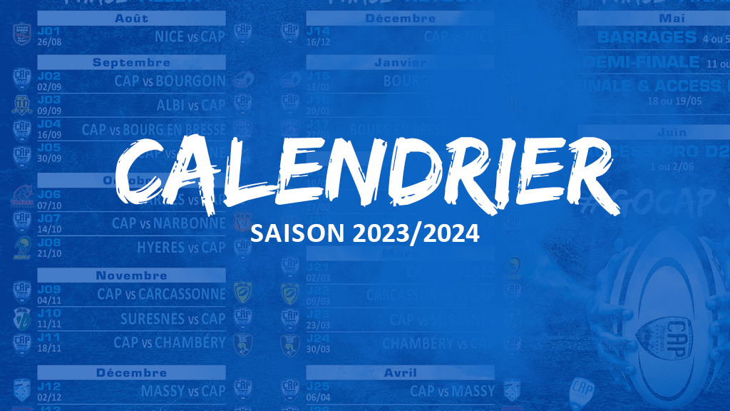 Calendrier Nationale 2023/2024 • actualité • CAPD Rugby